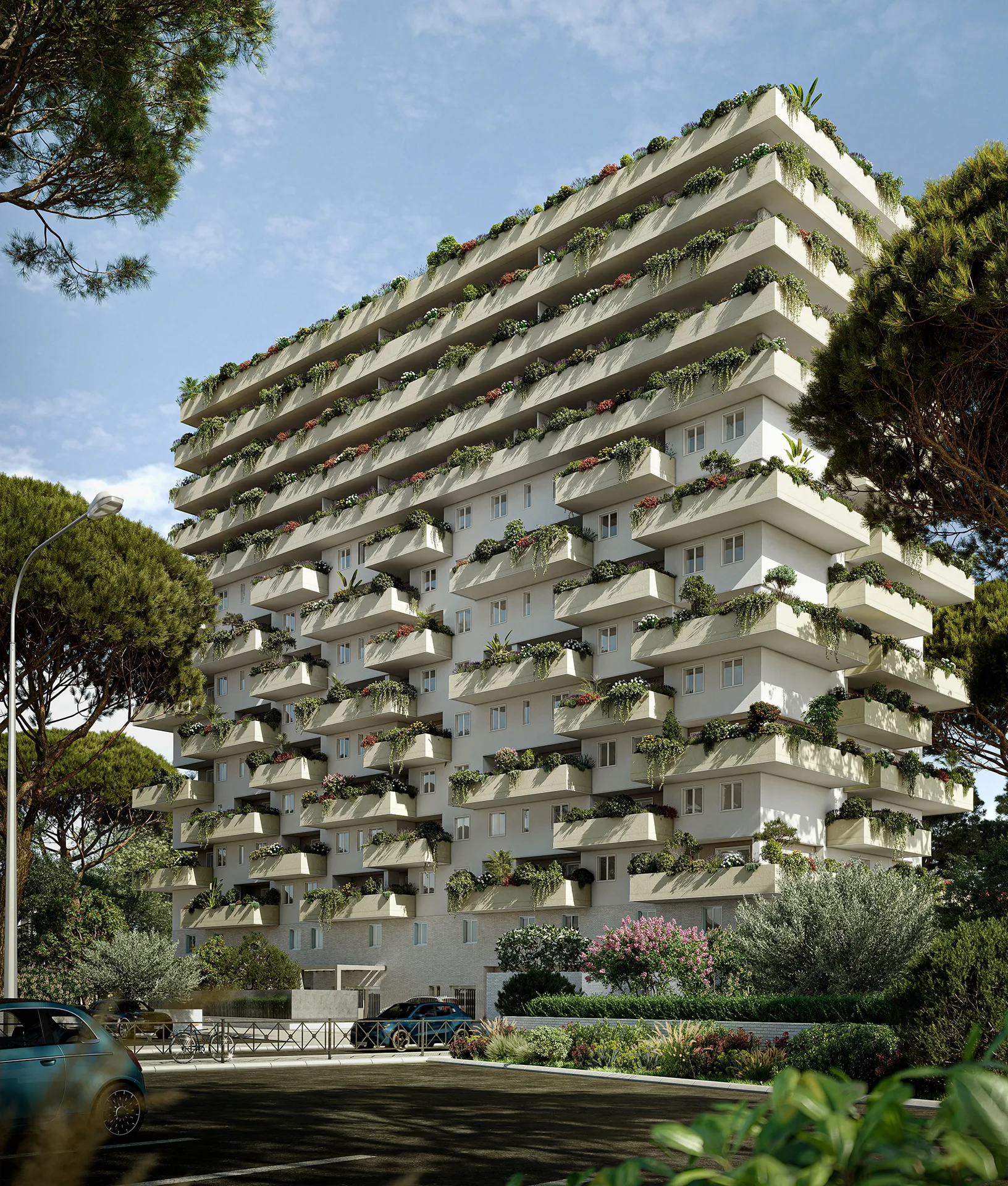 Architettura contemporanea del progetto Odea a Bari con linee moderne e ampi spazi residenziali